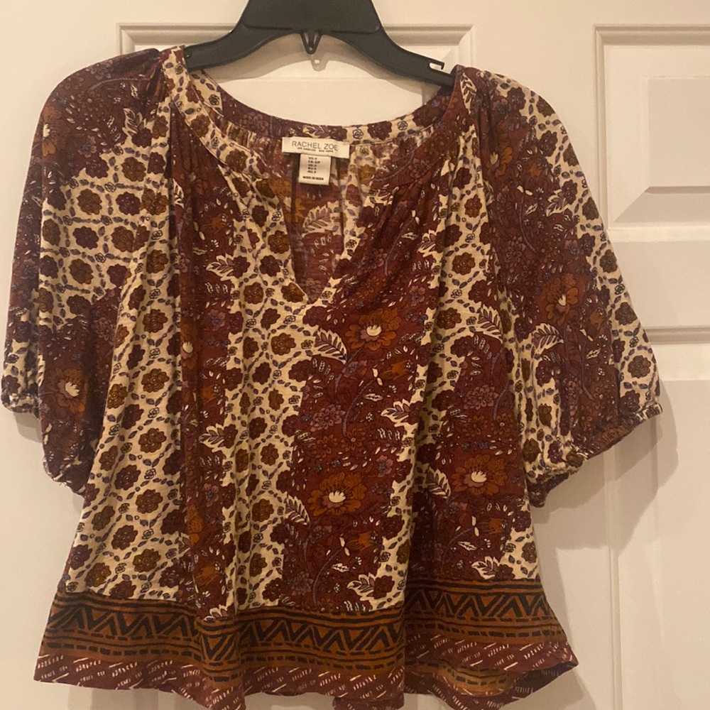 EUC Wine and Cream color bohemian pattern top